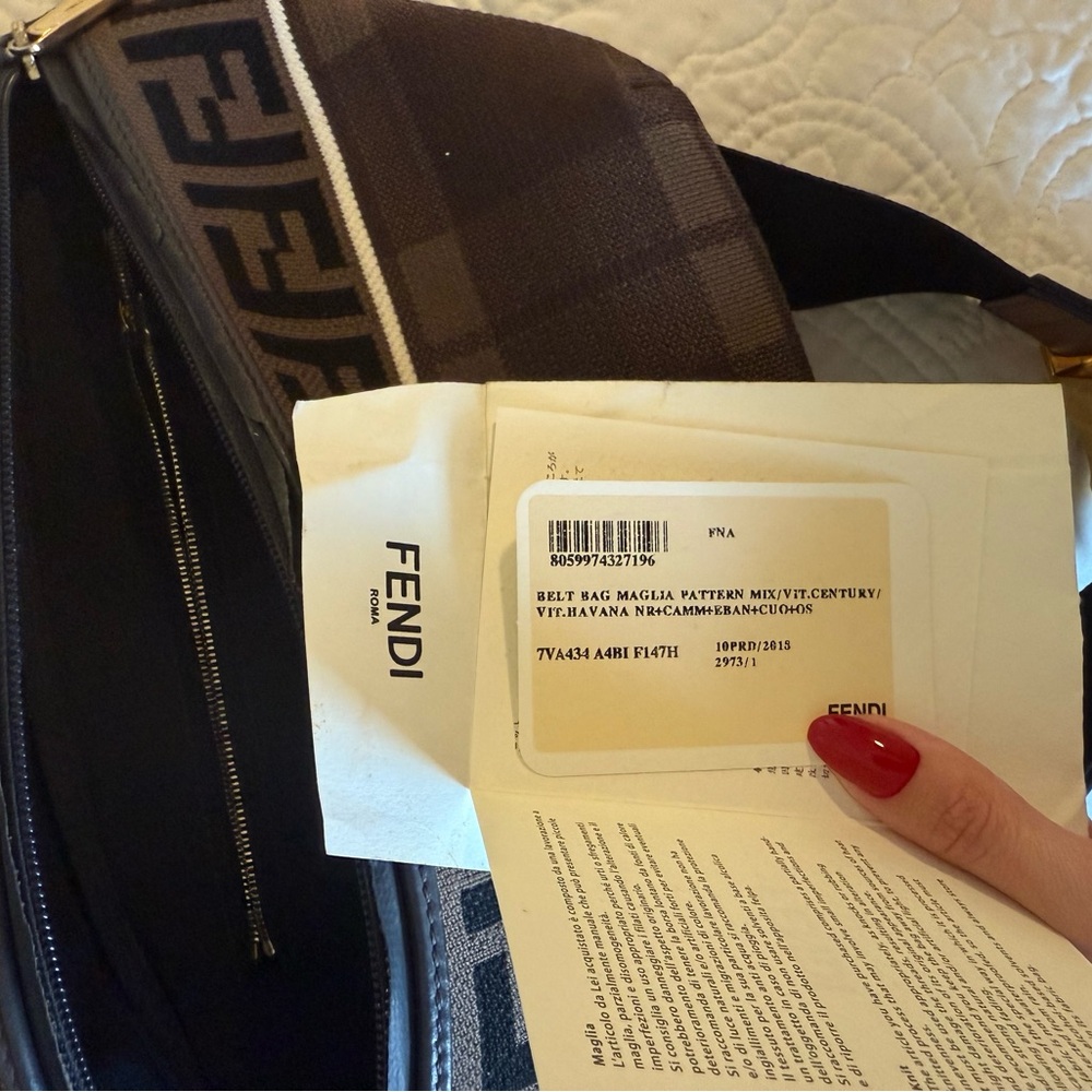 Fendi Vitello Century Maglia Pattern Mix Belt Bag Havana - Picture 5 of 6